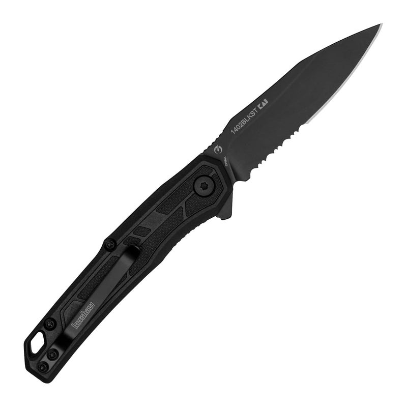 Kershaw Appa Folding Serrated Tactical Pocket Knife, Assisted Opening, 2.75 inch Serrated Black Blade and Handle, Small, Lightweight Every Day Carry - Image 3